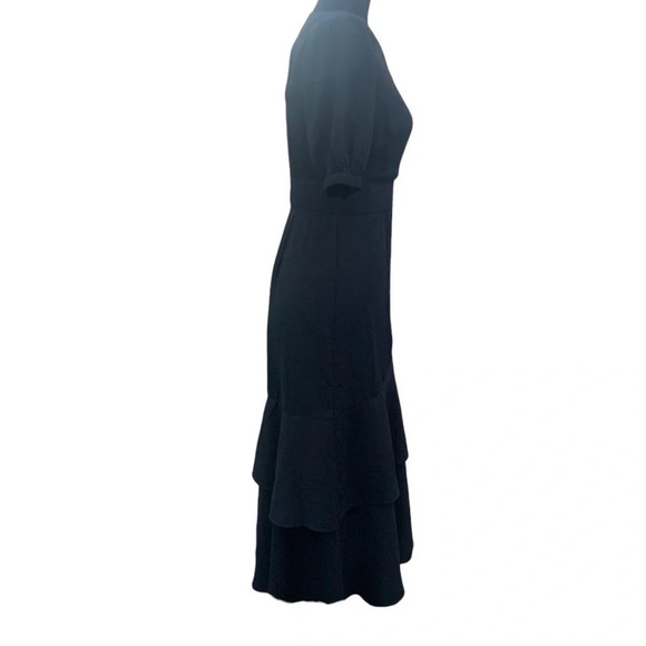 Lulu's Women’s Black Button-Up Short Sleeve Midi Cascading Ruffles Dress Size XS - Picture 10 of 15